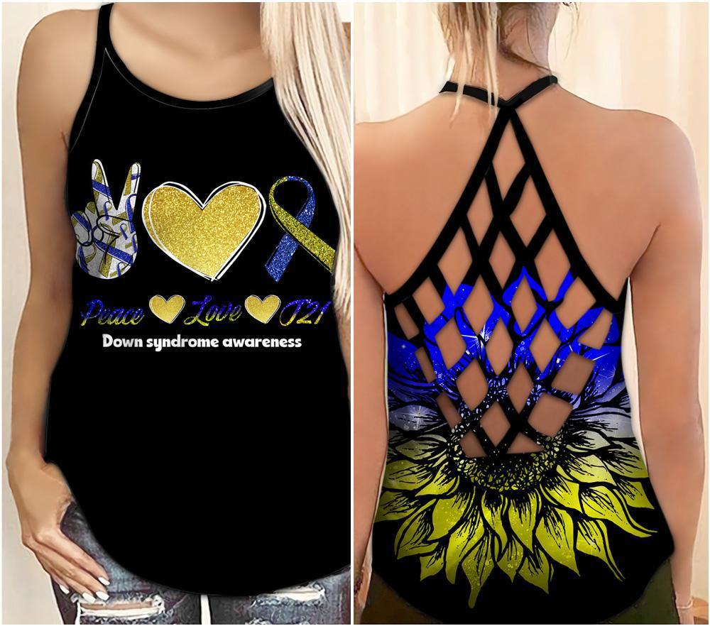 Down Syndrome Awareness Peace Love T21 – Hollow Tank Top