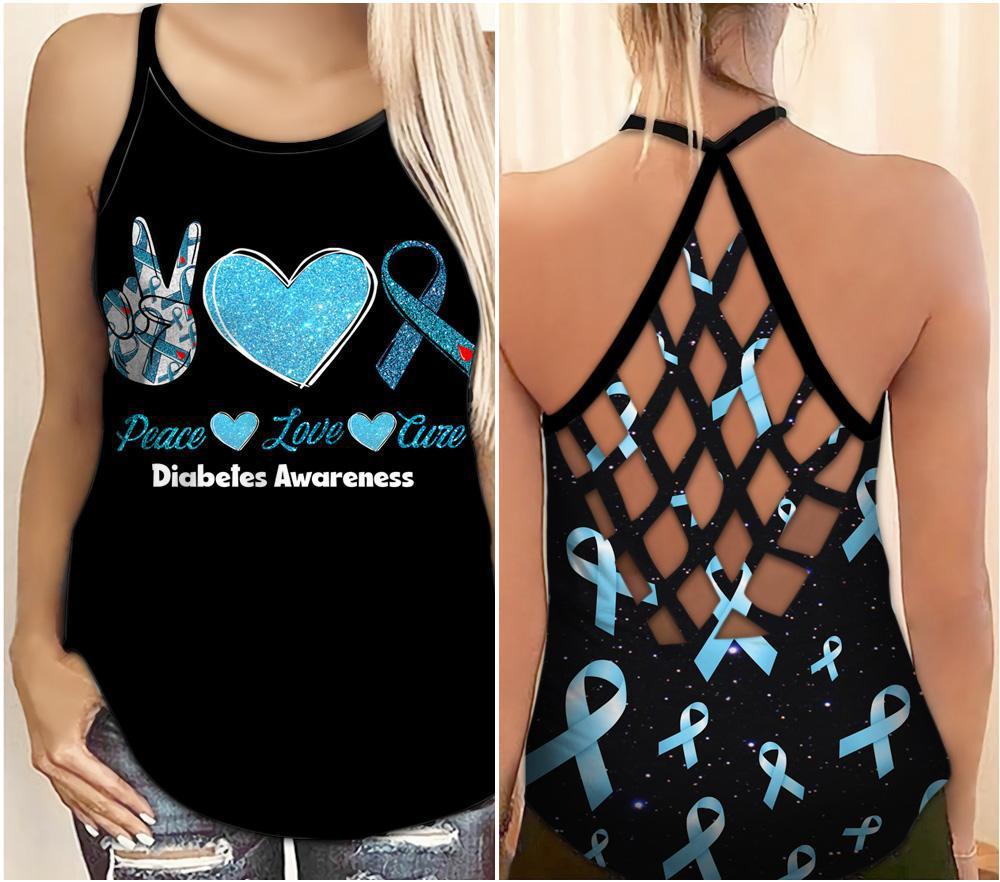 Diabetes Awareness Peace Love Cure – Hollow Tank Top