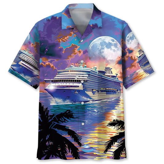 Hawaiian Shirt / Adults / S Cruise Ship Sun Set Art Hawaiian Shirt