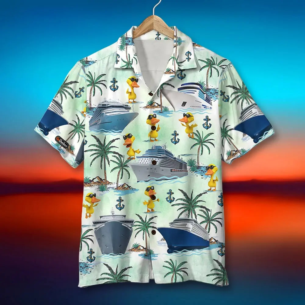 Cruising Duck Palm Tree Pattern Unisex Hawaiian Shirt Aloha Shirt Summer Vibe
