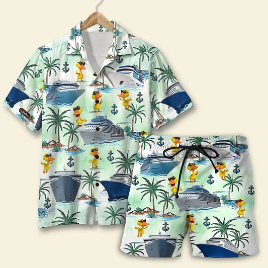 Hawaiian Shirt / Adults / S Cruising Duck Palm Tree Pattern Unisex Hawaiian Shirt Aloha Shirt Summer Vibe