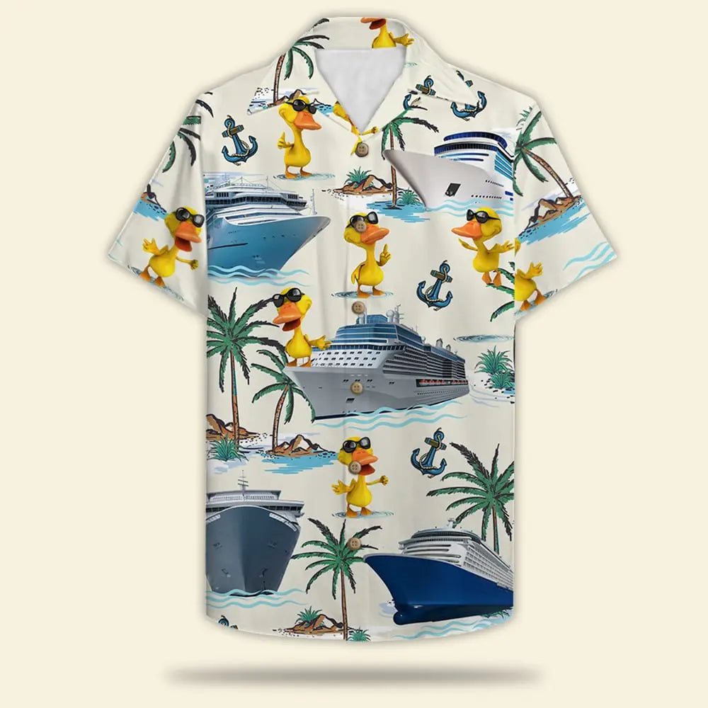 Cruising Duck Unisex Hawaiian Shirt Aloha Shirt Summer Vibe Gift for Cruise Trips - Duck &amp; Cruise Pattern