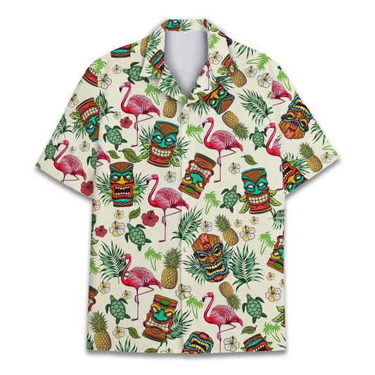 Hawaiian Shirt / Adults / S Flamingo And Tiki Unisex Hawaiian Shirt Aloha Shirt
