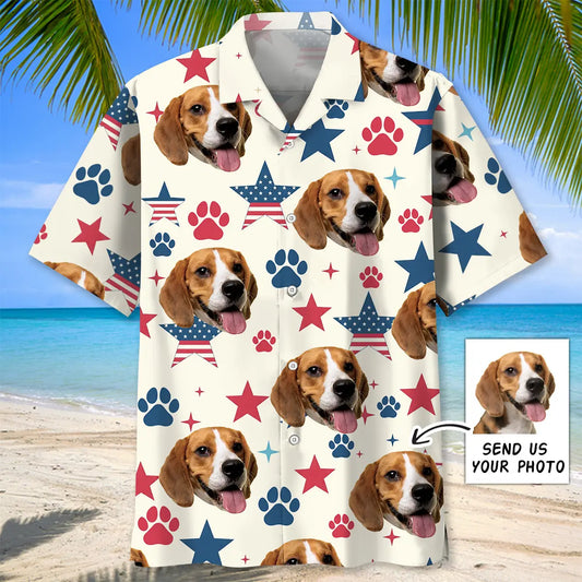 Hawaiian Shirt / Adults / S Custom Photo Dog Face Retro Paws Prints Hawaiian Shirt