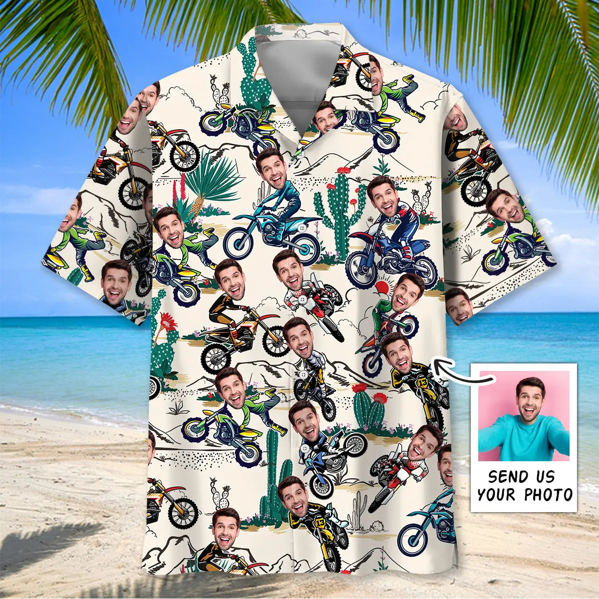 Hawaiian Shirt / Adults / S Custom Photo Face Dirt Bike Desert Hawaiian Shirt
