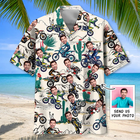 Hawaiian Shirt / Adults / S Custom Photo Face Dirt Bike Desert Hawaiian Shirt