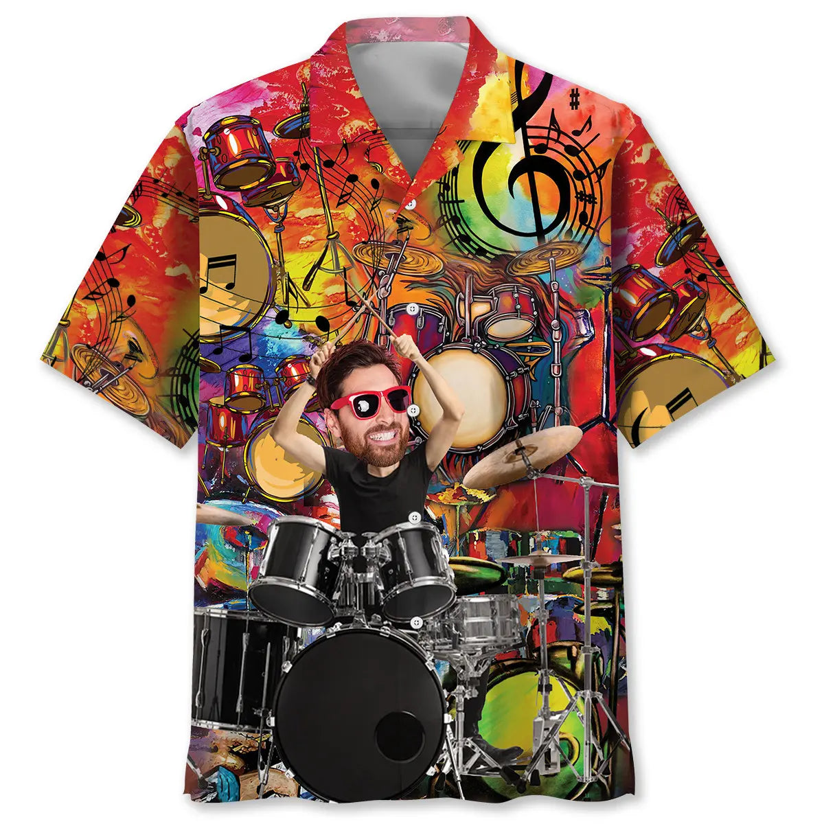 Custom Photo Face Vintage Drum Hawaiian Shirt