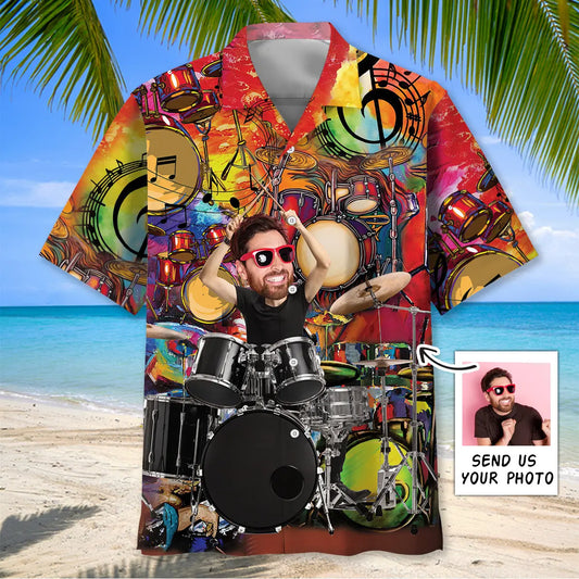 Hawaiian Shirt / Adults / S Custom Photo Face Vintage Drum Hawaiian Shirt