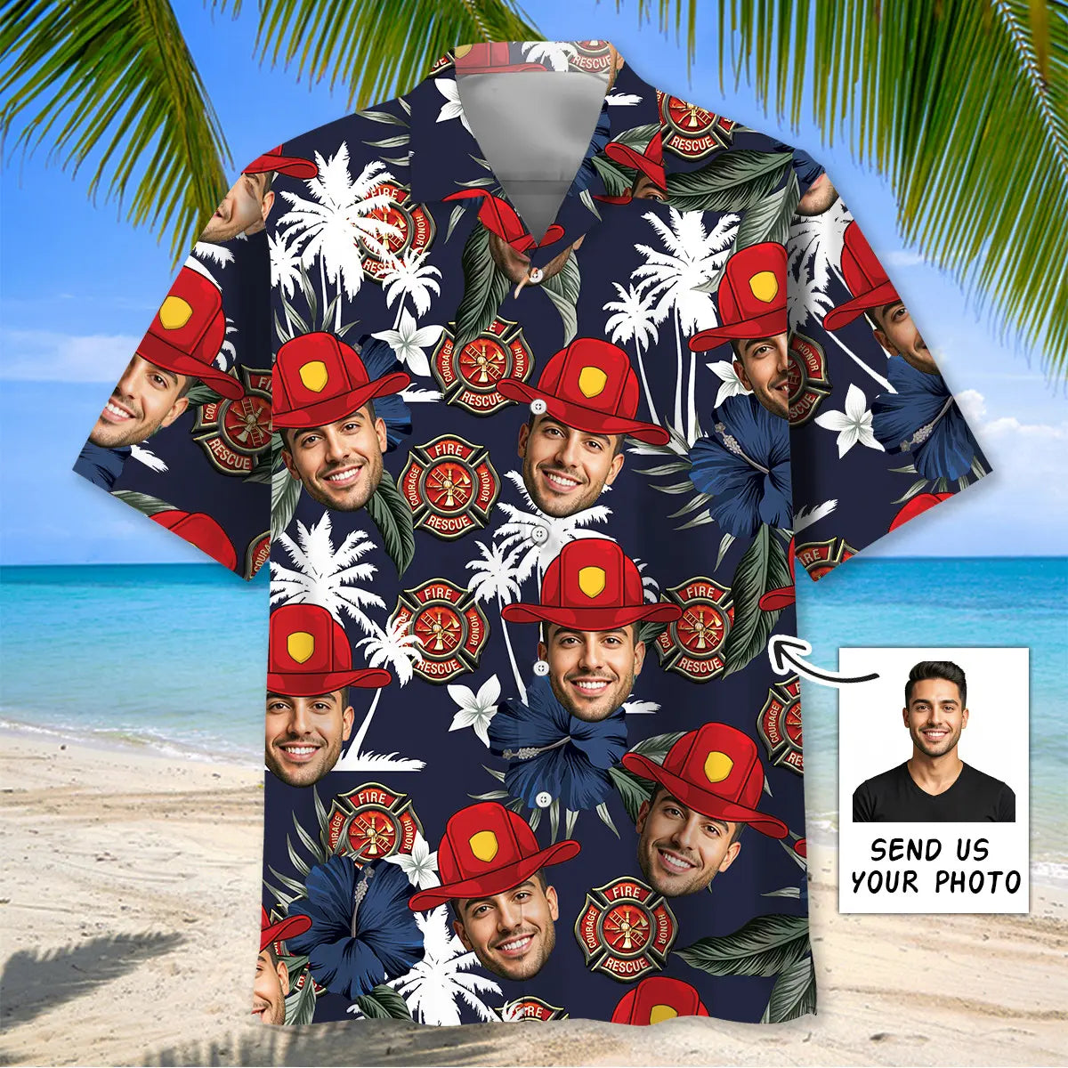 Hawaiian Shirt / Adults / S Custom Photo Firefighter Helmet Hawaiian Shirt