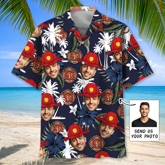 Hawaiian Shirt / Adults / S Custom Photo Firefighter Helmet Hawaiian Shirt