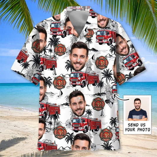 Hawaiian Shirt / Adults / S Custom Photo Firefighter Truck Hawaiian Shirt