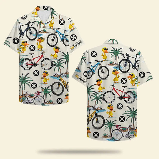 Hawaiian Shirt / Adults / S Cycling Duck Unisex Hawaiian Shirt Aloha Shirt Summer Vibe Bicycle &amp; Duck Pattern