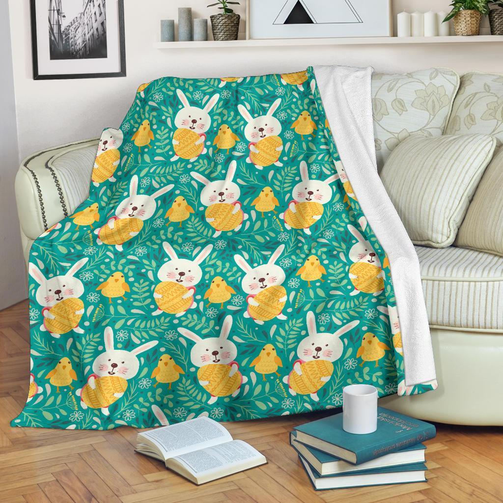 Easter Bunny Egg Pattern Flannel Blanket For Relaxing At Home And Travel