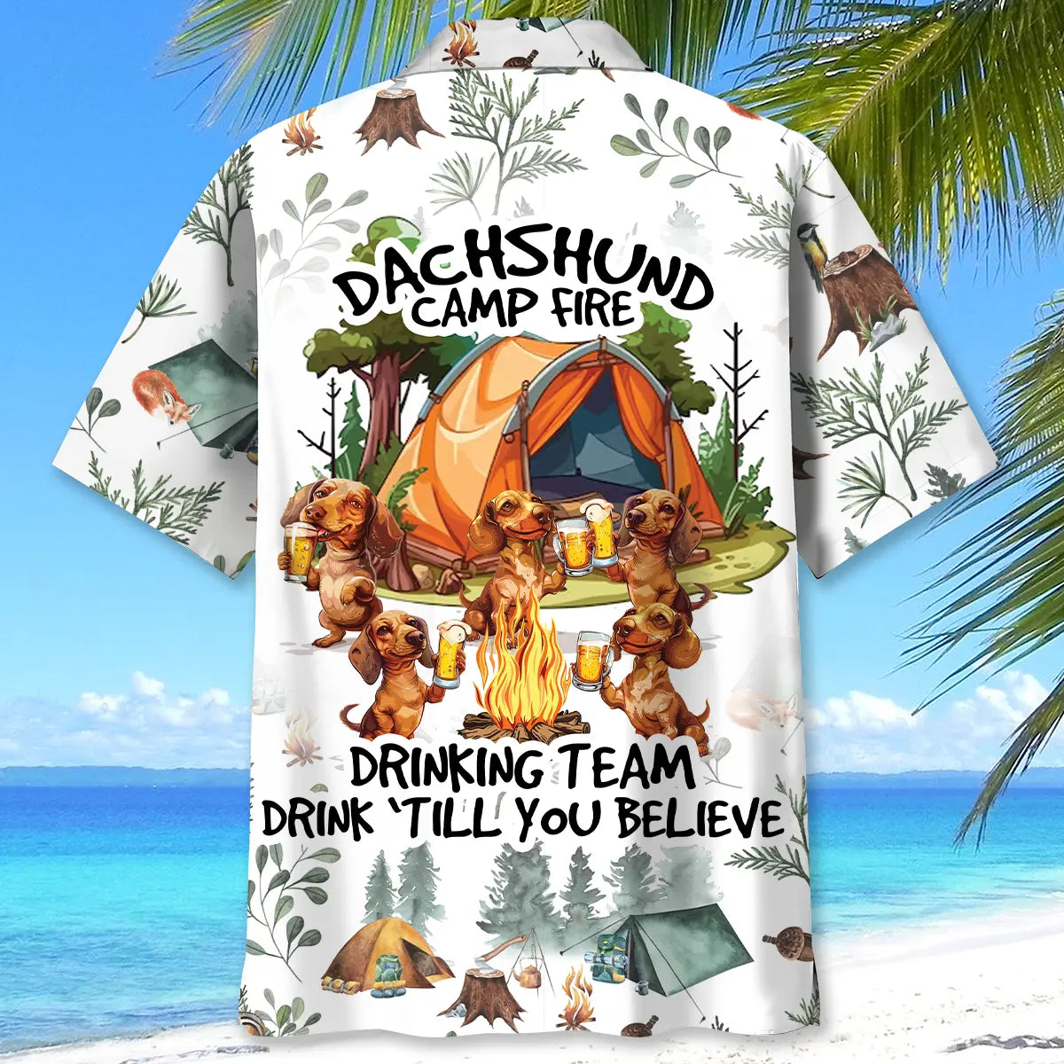 Dachshund Camp Fire Drinking Team Hawaiian Shirt