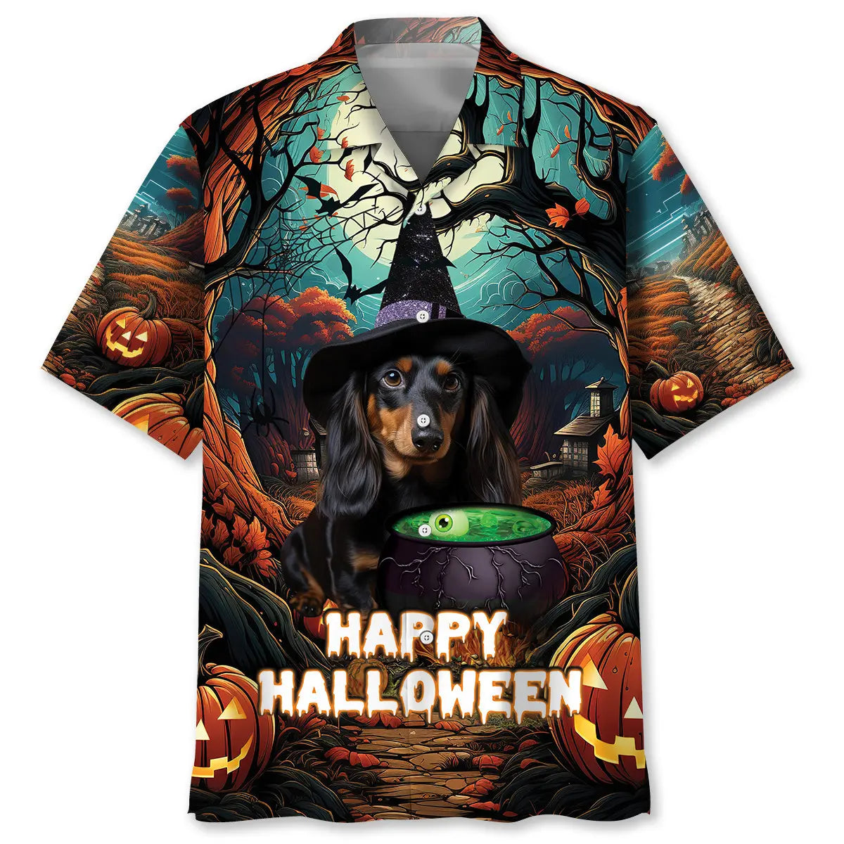 Hawaiian Shirt / Adults / S Dachshund Happy Halloween Hawaiian Shirt