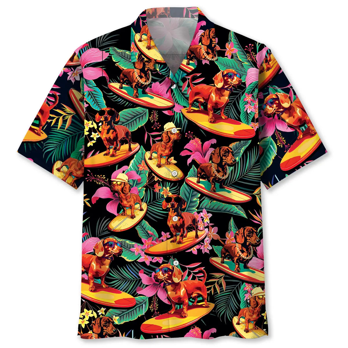 Hawaiian Shirt / Adults / S Dachshund Surfing Tropical Hawaiian Shirt