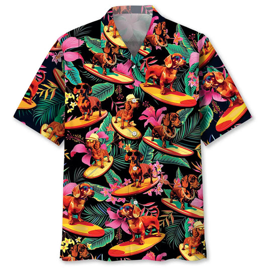 Hawaiian Shirt / Adults / S Dachshund Surfing Tropical Hawaiian Shirt