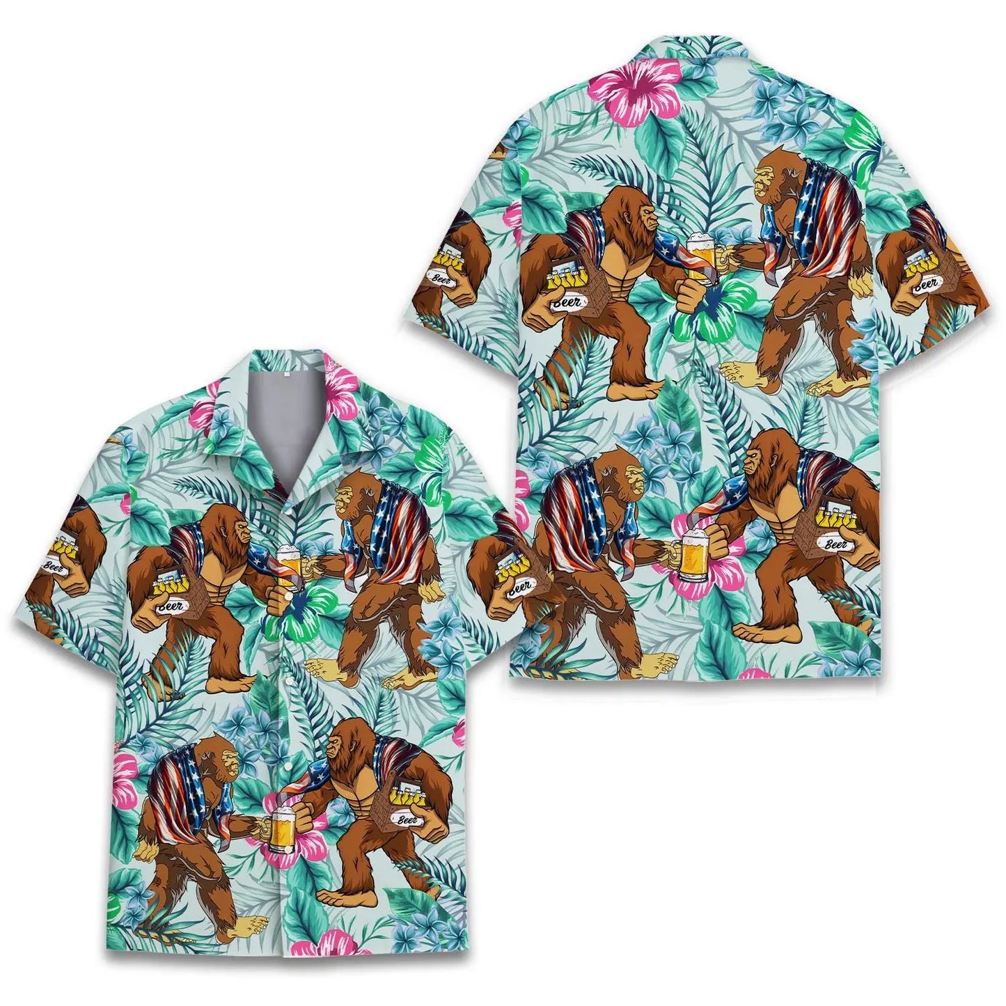 Bigfoot American Flag Unisex Hawaiian Shirt Aloha Shirt