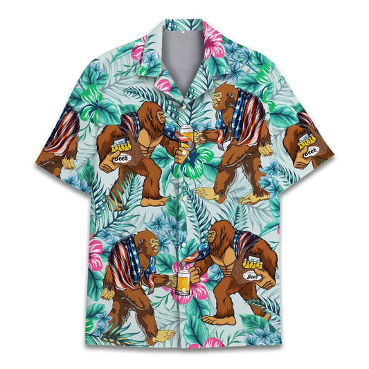Hawaiian Shirt / Adults / S Bigfoot American Flag Unisex Hawaiian Shirt Aloha Shirt