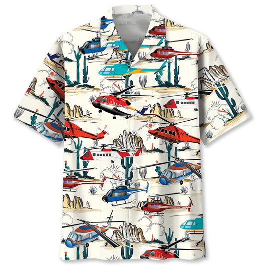 Hawaiian Shirt / Adults / S Desert Colorful Helicopter Hawaiian Shirt