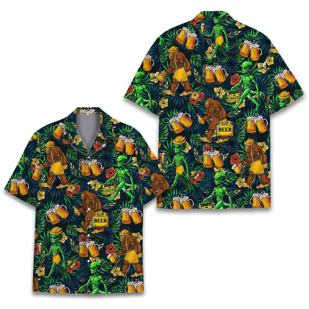 Tropical Bigfoot And Alien Beers Unisex Hawaiian Shirt Aloha Shirt