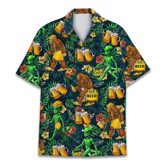 Hawaiian Shirt / Adults / S Tropical Bigfoot And Alien Beers Unisex Hawaiian Shirt Aloha Shirt