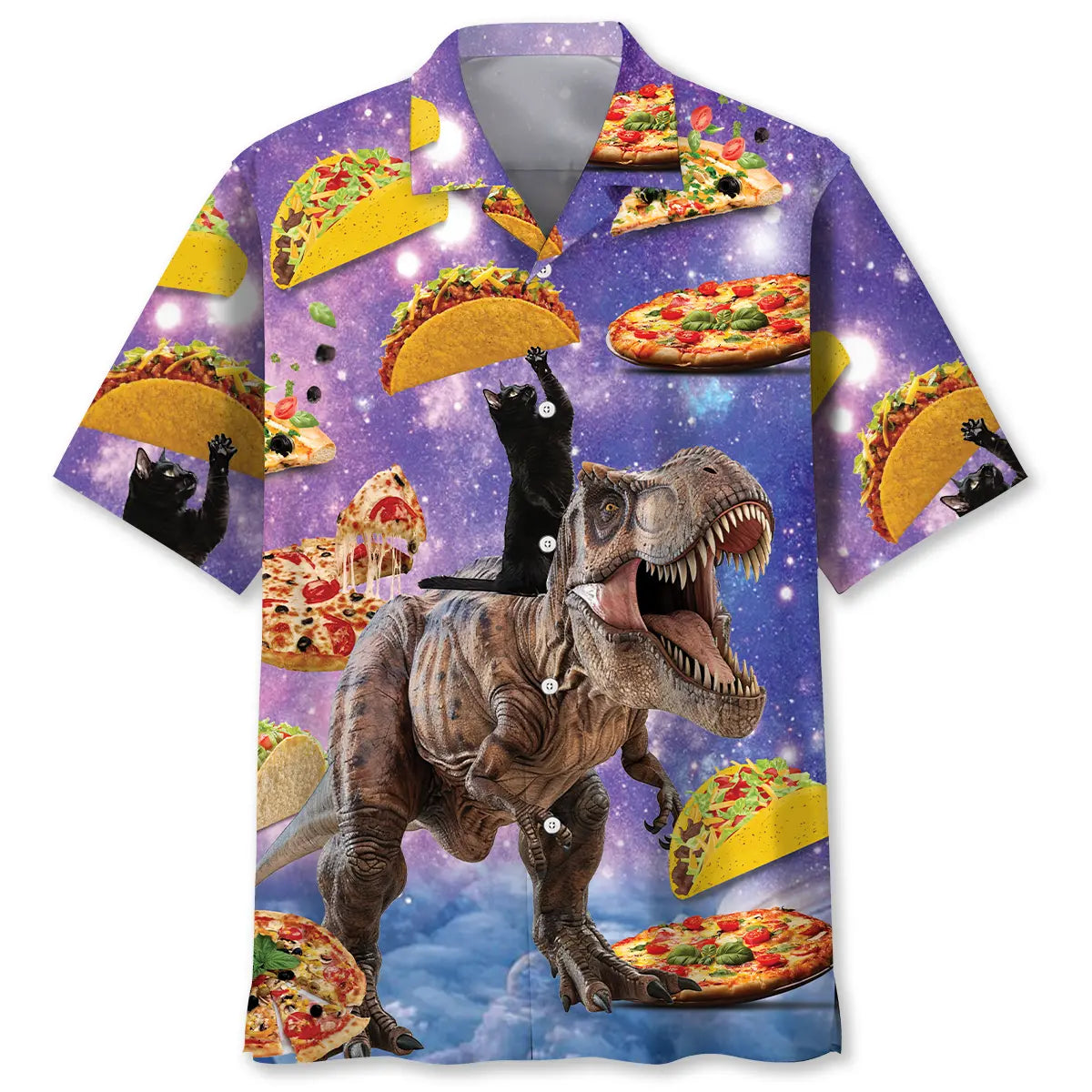 Hawaiian Shirt / Adults / S Dinosaur Pizza Cat Hawaiian Shirt