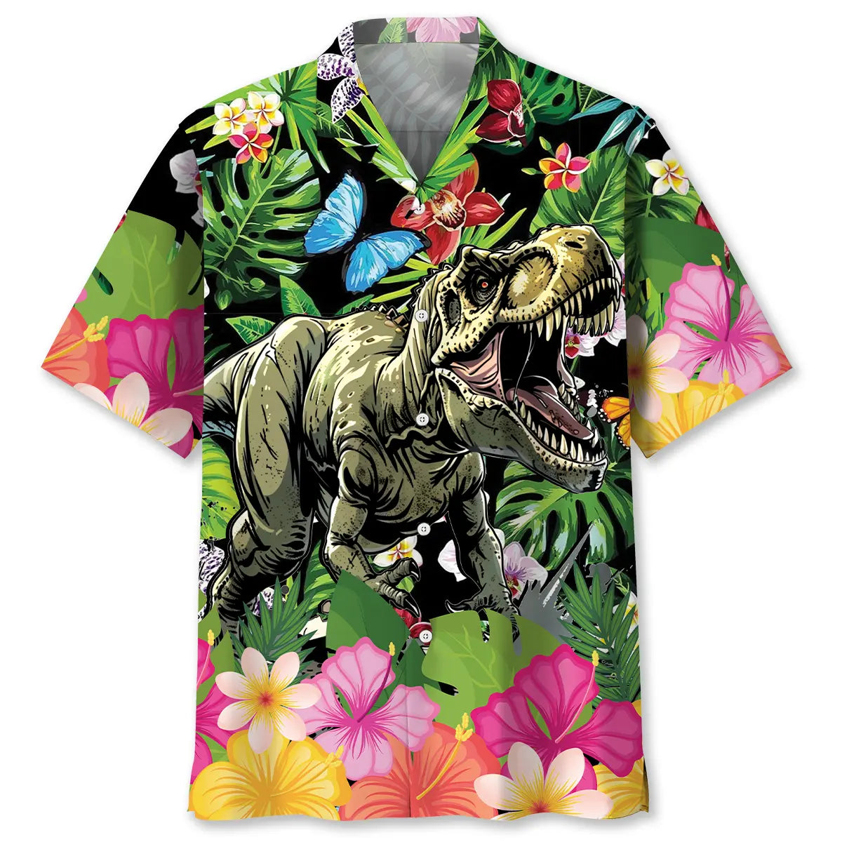 Hawaiian Shirt / Adults / S Dinosaur Tropical Flowers Hawaiian Shirt