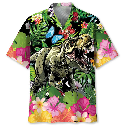 Hawaiian Shirt / Adults / S Dinosaur Tropical Flowers Hawaiian Shirt