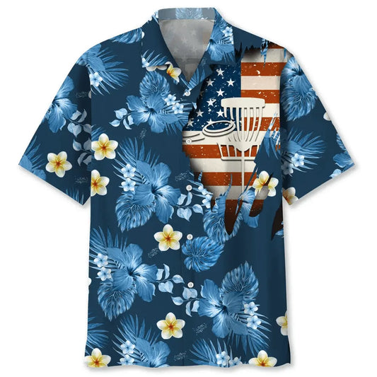 Hawaiian Shirt / Adults / S Disc Golf Usa Blue Tropical Hawaiian Shirt