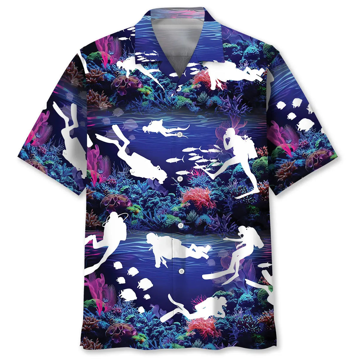 Hawaiian Shirt / Adults / S Diving With Neon Coral Ocean Hawaiian Shirt