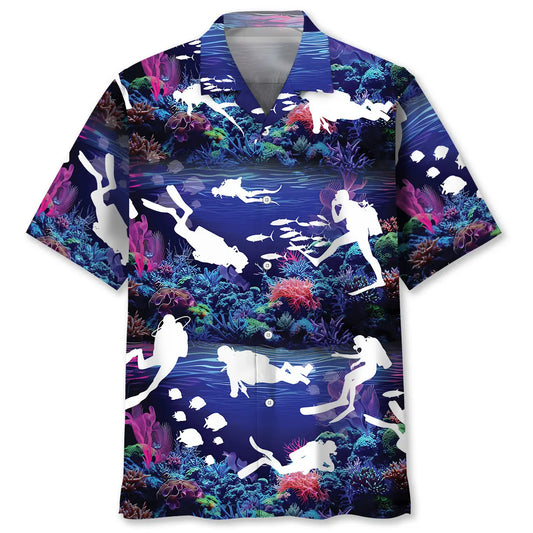 Hawaiian Shirt / Adults / S Diving With Neon Coral Ocean Hawaiian Shirt