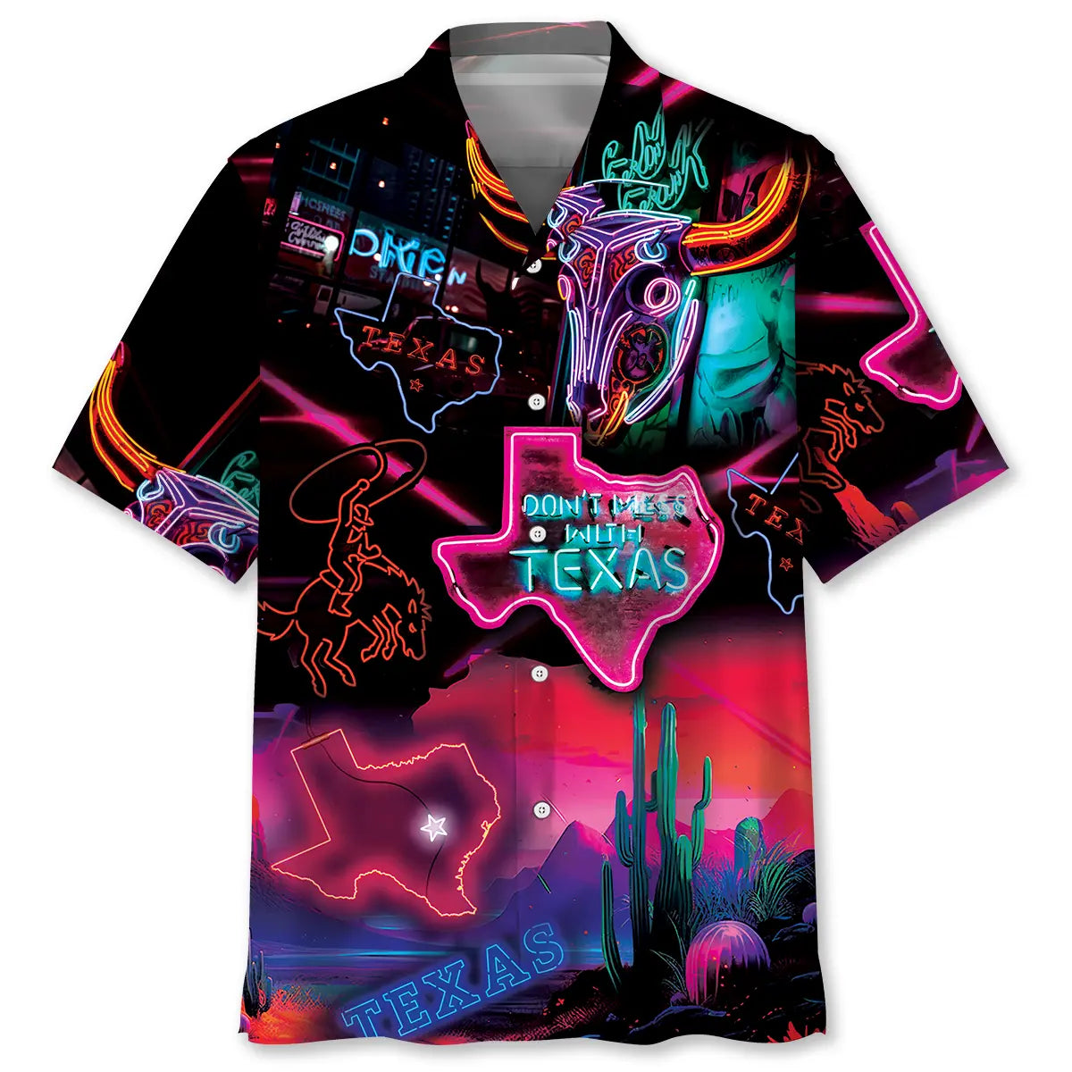Hawaiian Shirt / Adults / S Don't Mess With Texas Neon Style Hawaiian Shirt