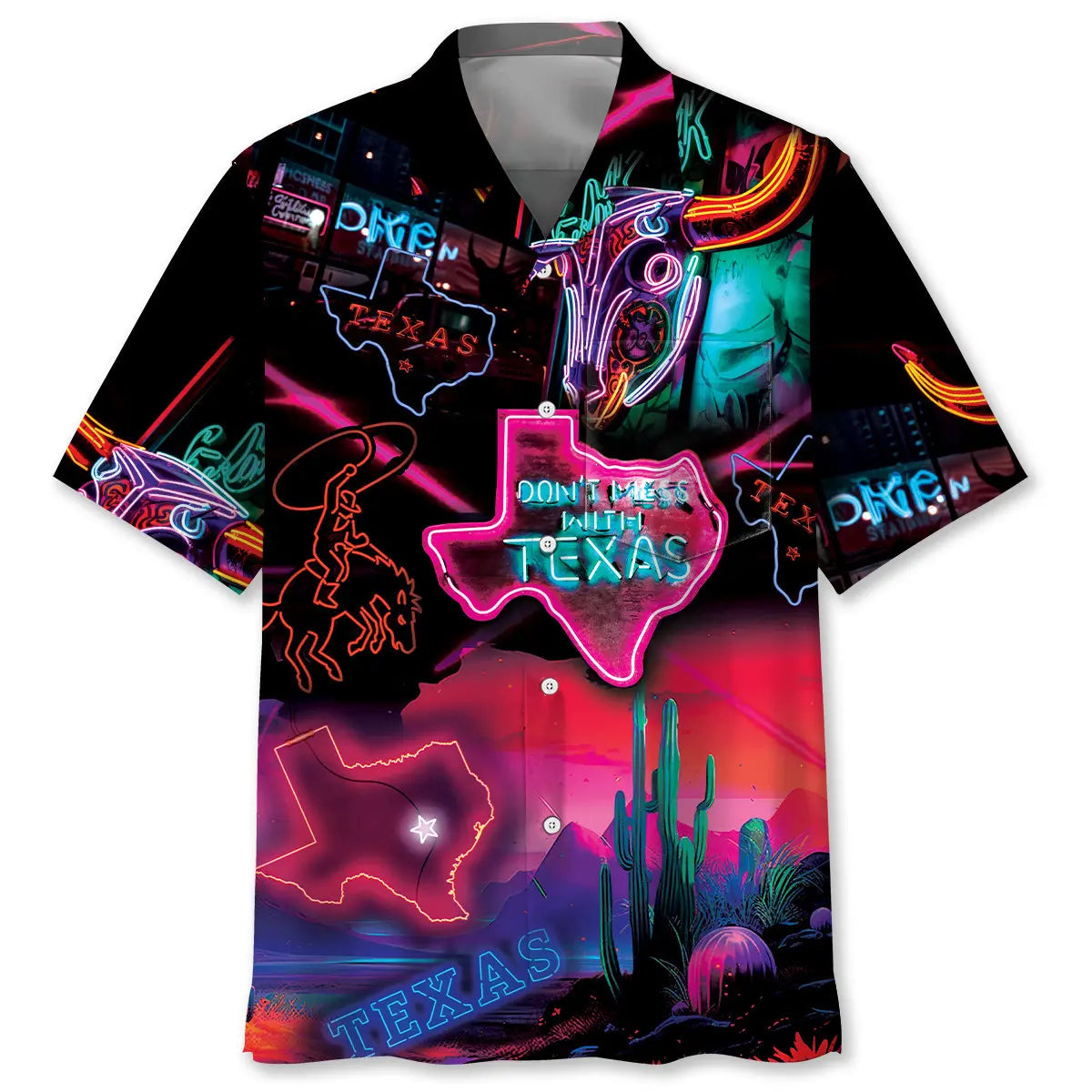 Hawaiian Shirt / Adults / S Don't Mess With Texas Neon Style Pocket Hawaiian Shirt