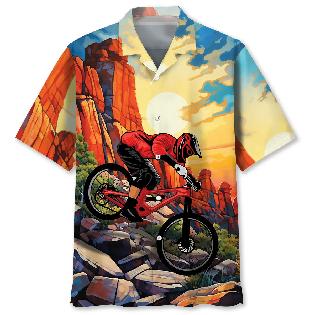 Hawaiian Shirt / Adults / S Down Hill With Mountain Bike Hawaiian Shirt