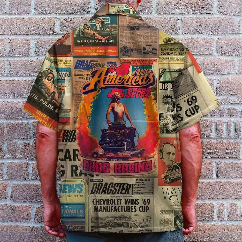 Drag Racing Newspaper Unisex Hawaiian Shirt Aloha Shirt Summer Vibe