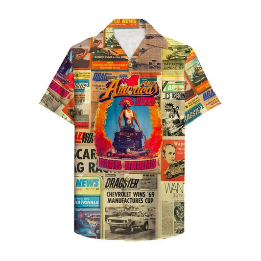 Hawaiian Shirt / Adults / S Drag Racing Newspaper Unisex Hawaiian Shirt Aloha Shirt Summer Vibe
