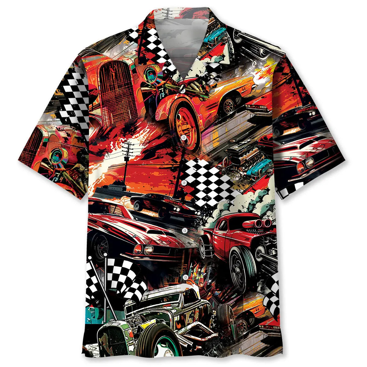 Hawaiian Shirt / Adults / S Drag Racing Retro Red Hawaiian Shirt
