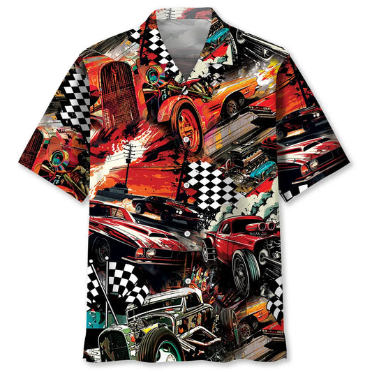 Hawaiian Shirt / Adults / S Drag Racing Retro Red Hawaiian Shirt