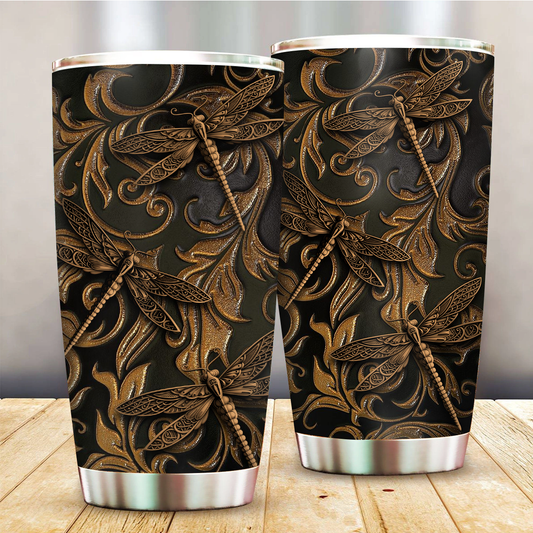 Dragonfly Wood Black 20 Oz Tumbler For Travel Gifts