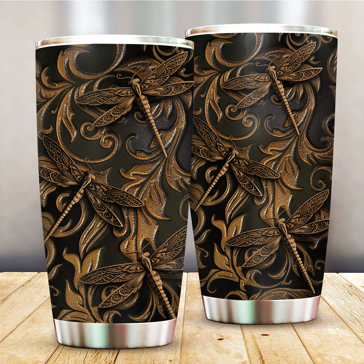 Dragonfly Wood Black With Bronze 20 Oz Tumbler