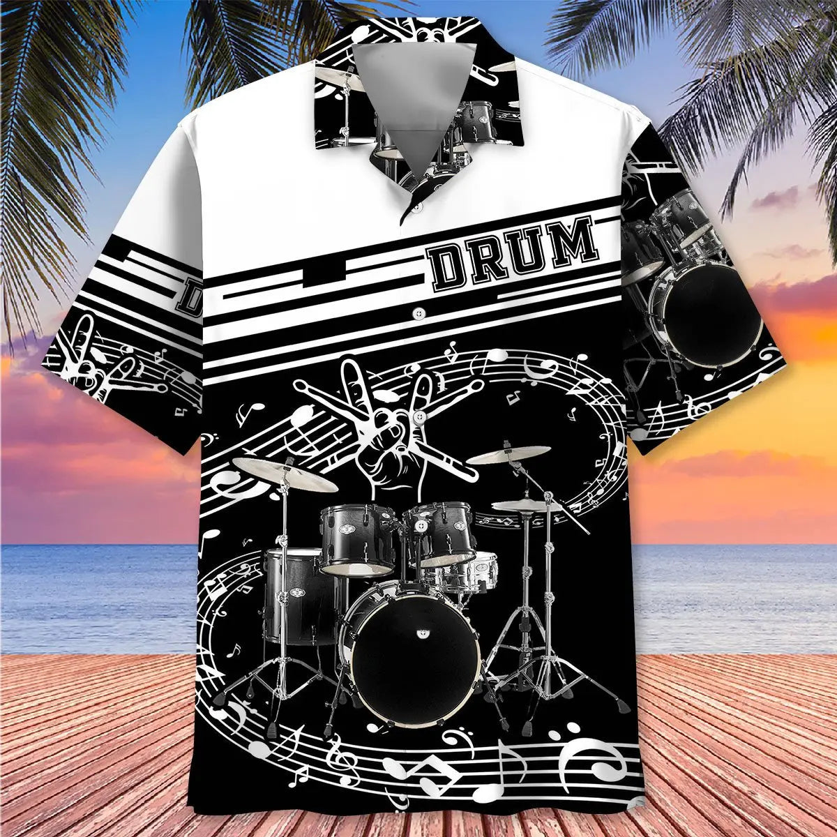 Drum Black &amp; White Hawaiian Shirt