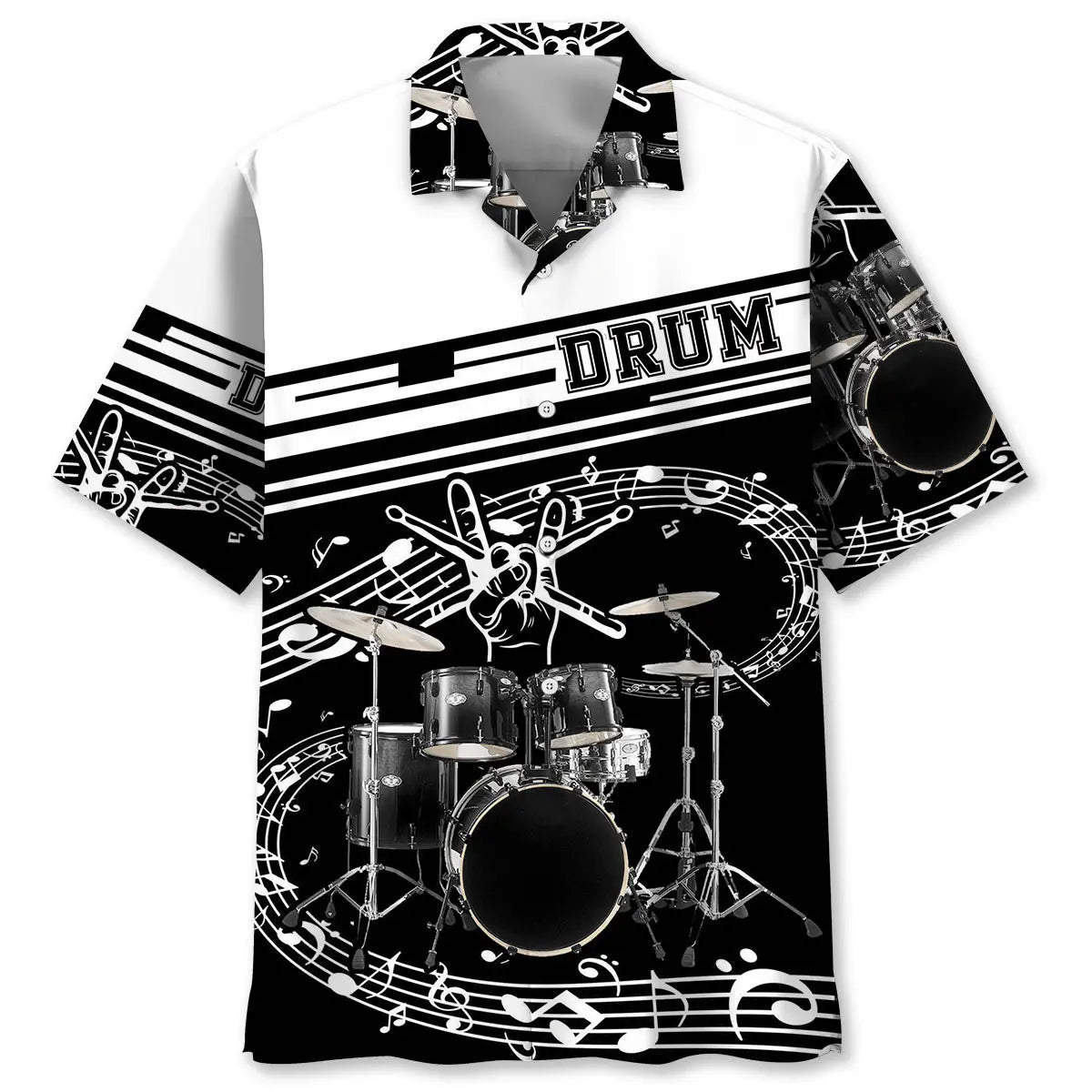 Hawaiian Shirt / Adults / S Drum Black &amp; White Hawaiian Shirt