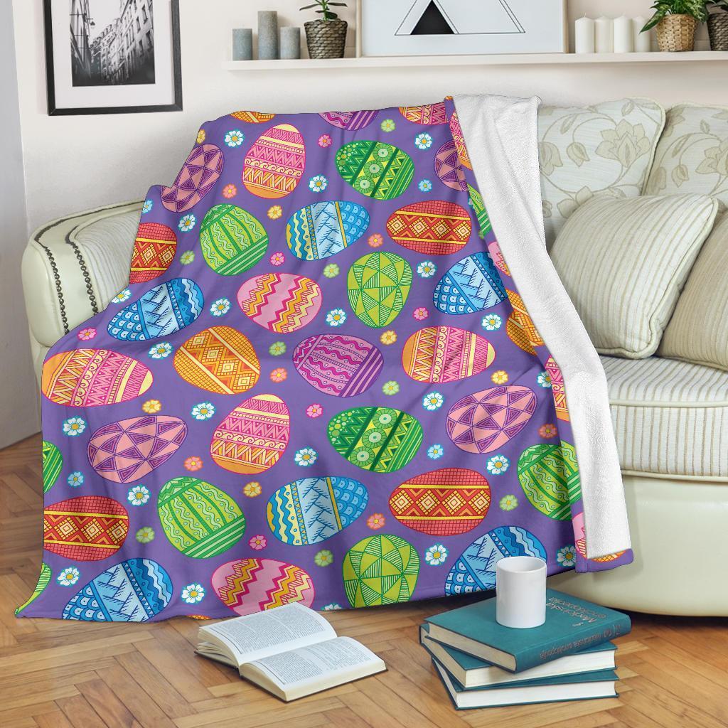 Colorful Easter Egg Pattern Flannel Blanket For Relaxing At Home And Travel