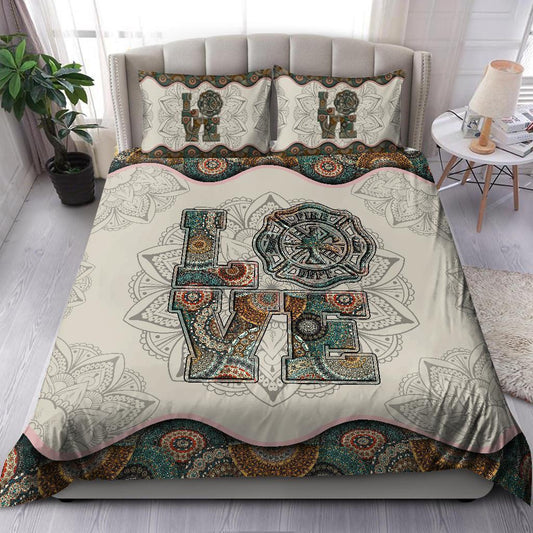 Firefighter Mandala Love Bedding Cover For Firefighter Bedroom Decor