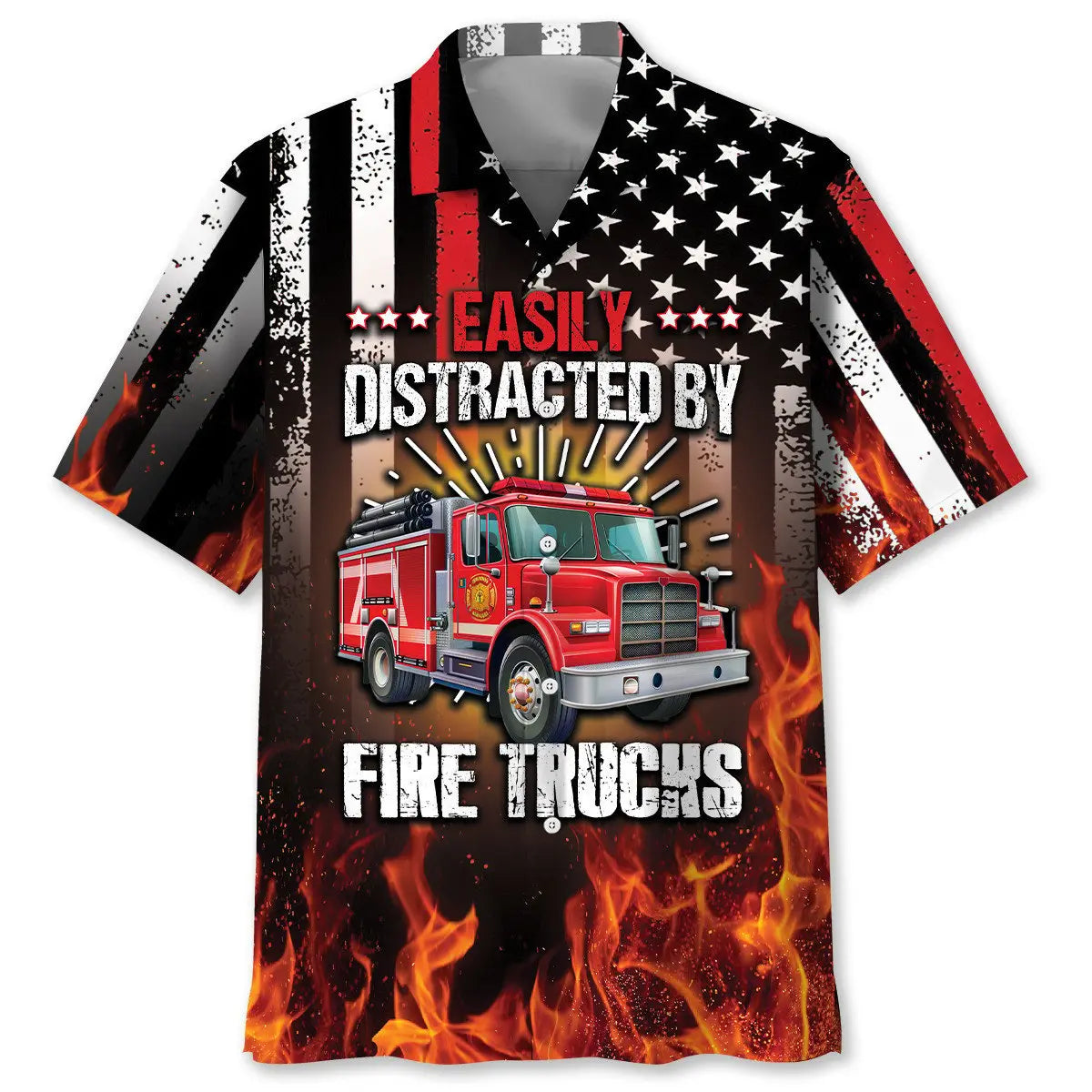 Hawaiian Shirt / Adults / S Easily Distracted By Fire Trucks Hawaiian Shirt