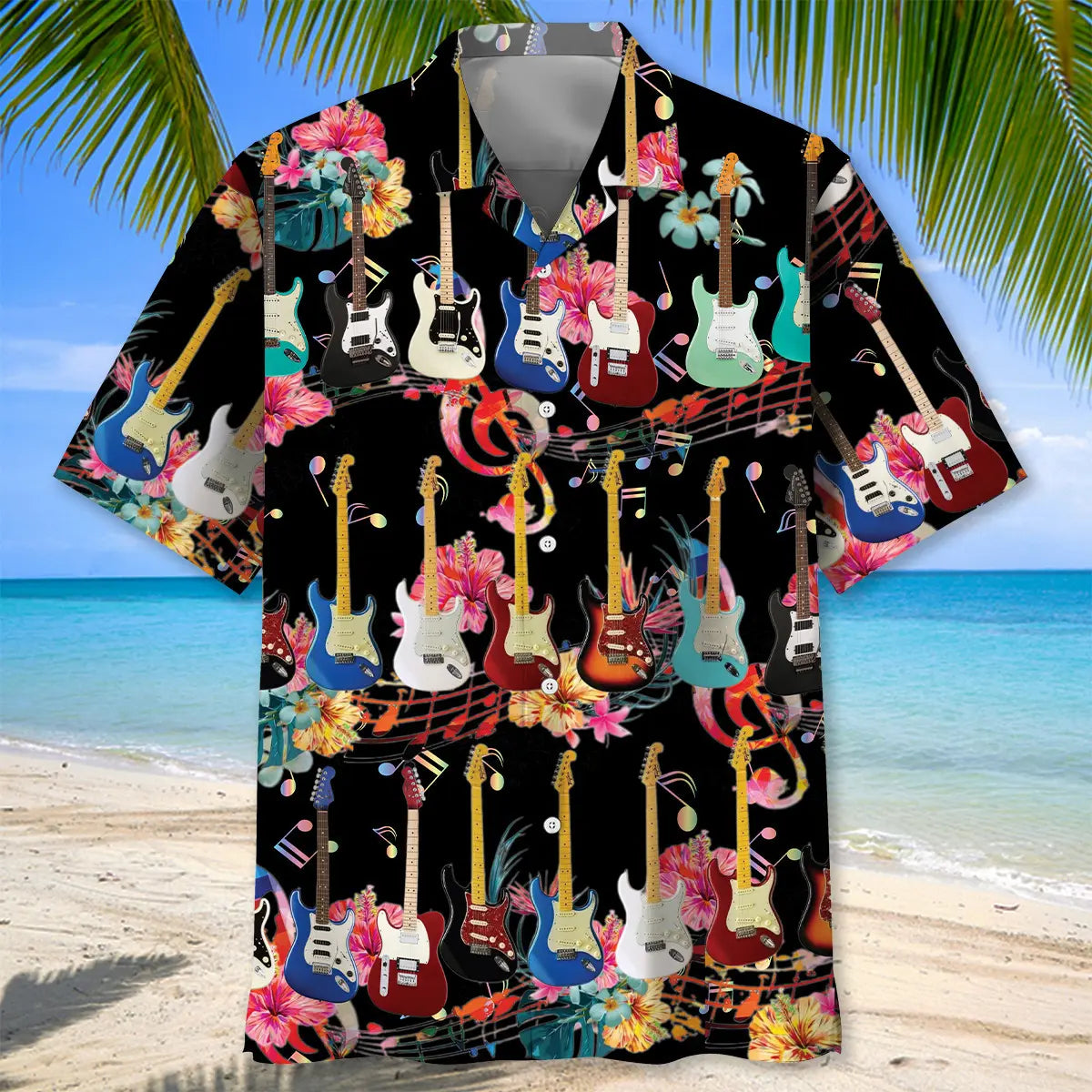 Electric Guitar Flower Hawaiian Shirt