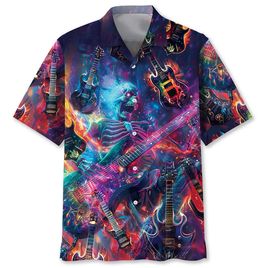 Hawaiian Shirt / Adults / S Electric Guitar Rock n Roll Skull Hawaiian Shirt