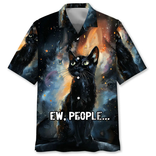 Hawaiian Shirt / Adults / S Ew People Black Cat Hawaiian Shirt