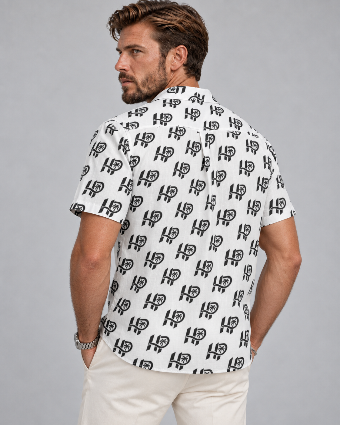 HP Signature Monogram Hawaiian Shirt – Black & White